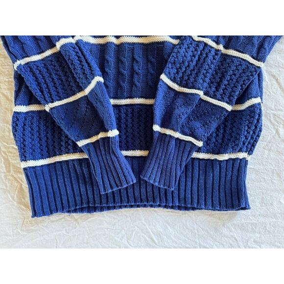 Vintage Striped Sailing Sweater Mens Sz L Blue 1980s Pullover Marine Sport USA - Picture 6 of 7